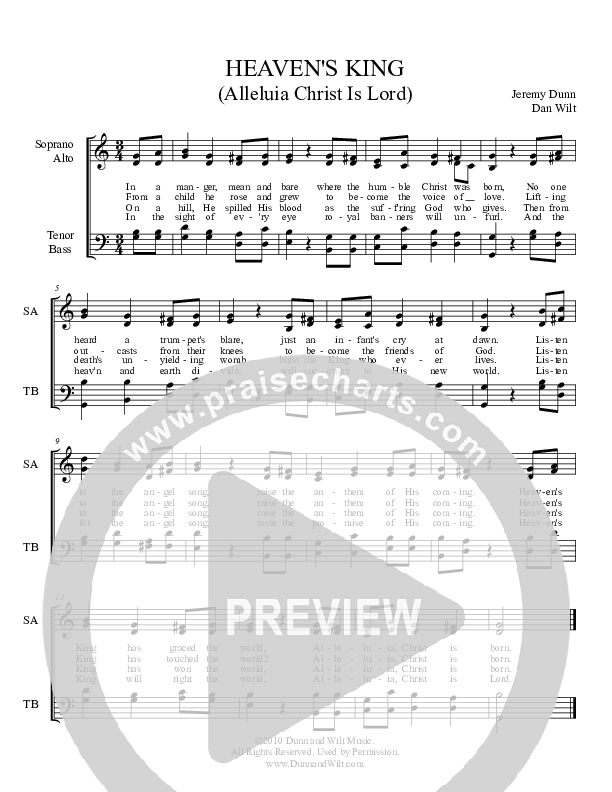 Heaven's King (Alleluia Christ Is Born) Lead Sheet (Dunn and Wilt)