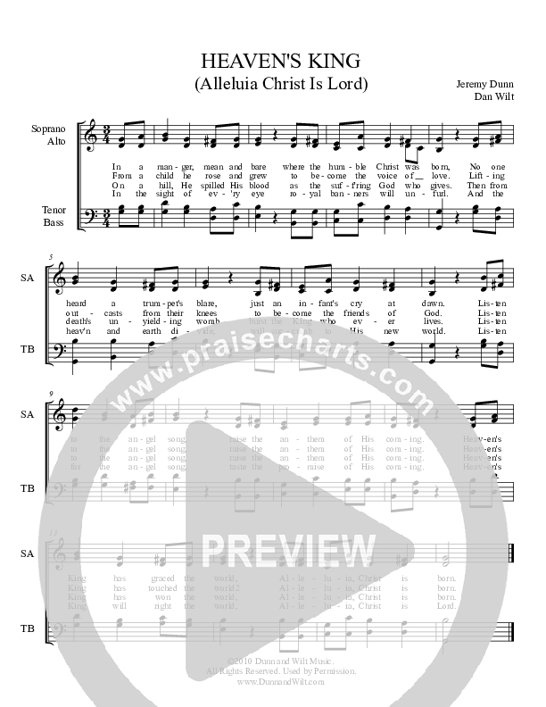 Heaven's King (Alleluia Christ Is Born) Lead Sheet (SAT) (Dunn and Wilt)