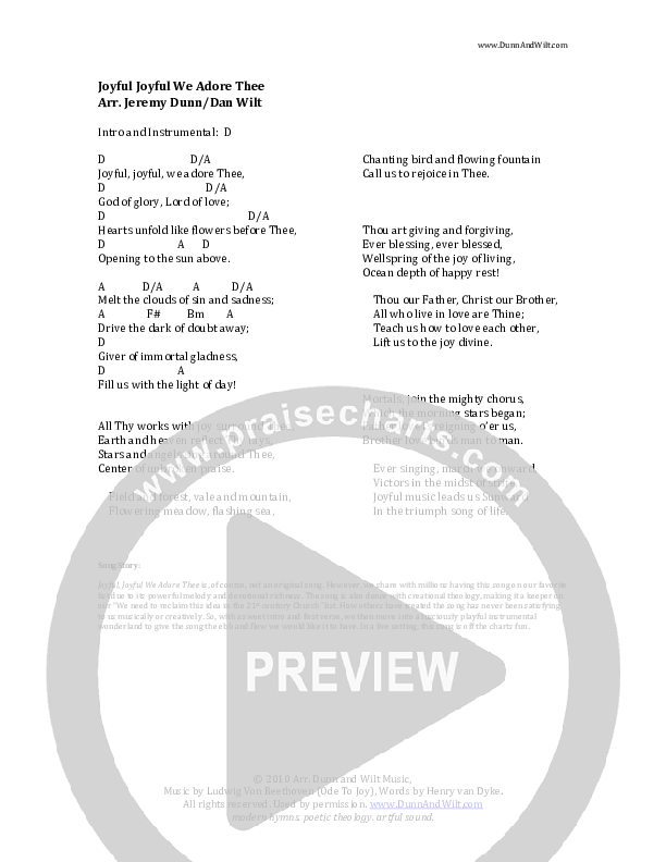 Joyful Joyful (We Adore Thee) Chord Chart (Dunn and Wilt)
