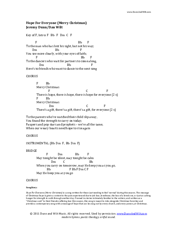 Hope For Everyone (Merry Christmas) Chord Chart (Dunn and Wilt)