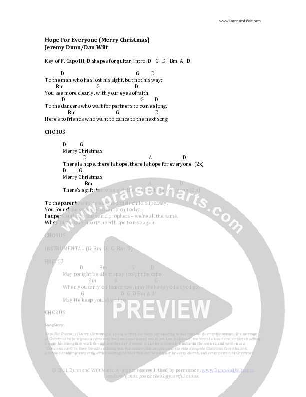 Hope For Everyone (Merry Christmas) Chord Chart (Dunn and Wilt)