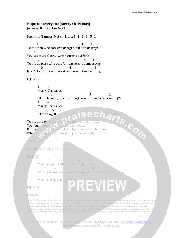 Hope For Everyone (Merry Christmas) Chord Chart (Dunn and Wilt)