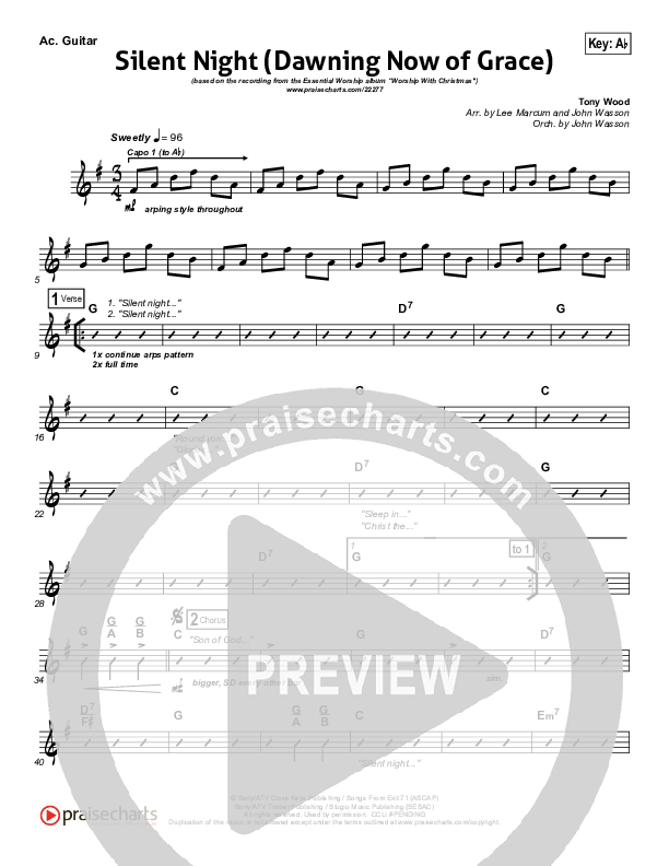 Silent Night (Dawning Now Of Grace) Acoustic Guitar (Essential Worship)
