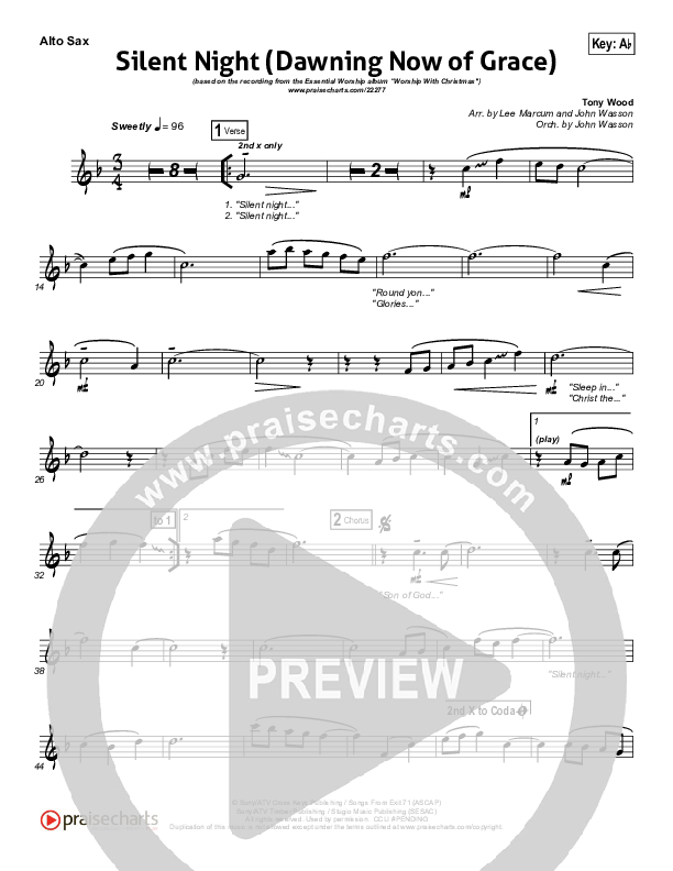 Silent Night (Dawning Now Of Grace) Alto Sax (Essential Worship)