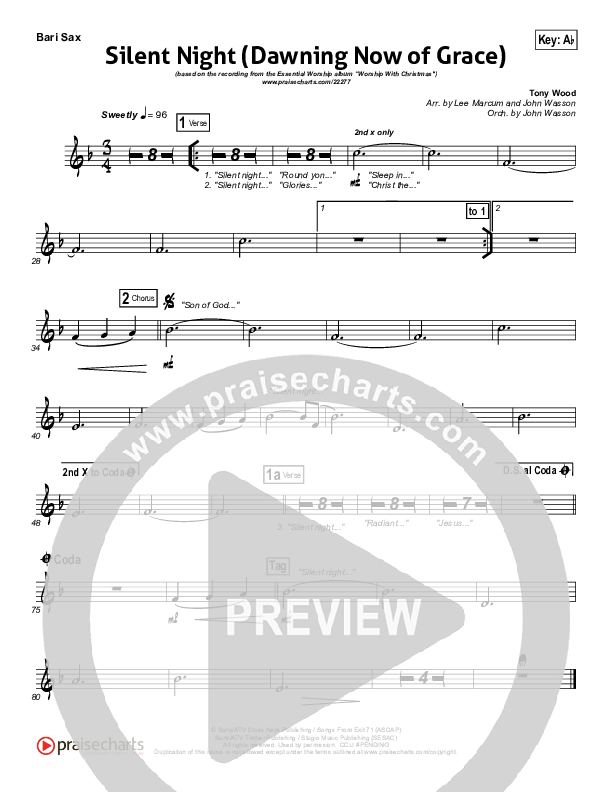 Silent Night (Dawning Now Of Grace) Bari Sax (Essential Worship)