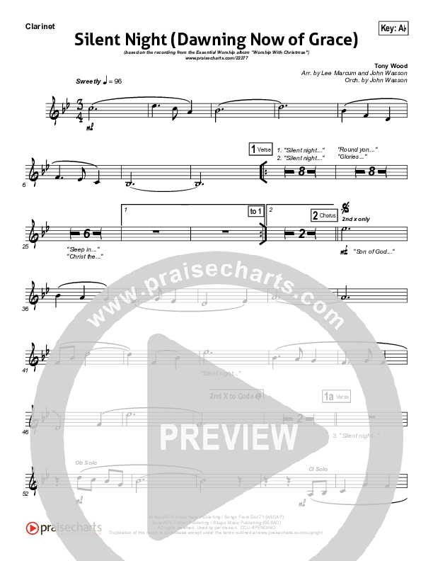 Silent Night (Dawning Now Of Grace) Clarinet (Essential Worship)