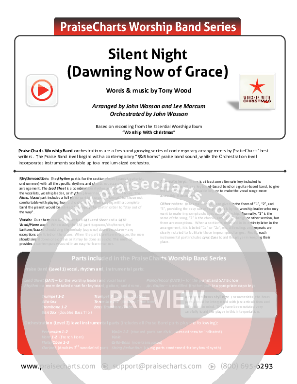 Silent Night (Dawning Now Of Grace) Cover Sheet (Essential Worship)