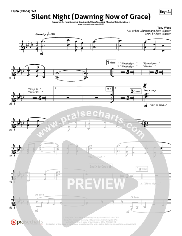 Silent Night (Dawning Now Of Grace) Flute/Oboe 1/2/3 (Essential Worship)