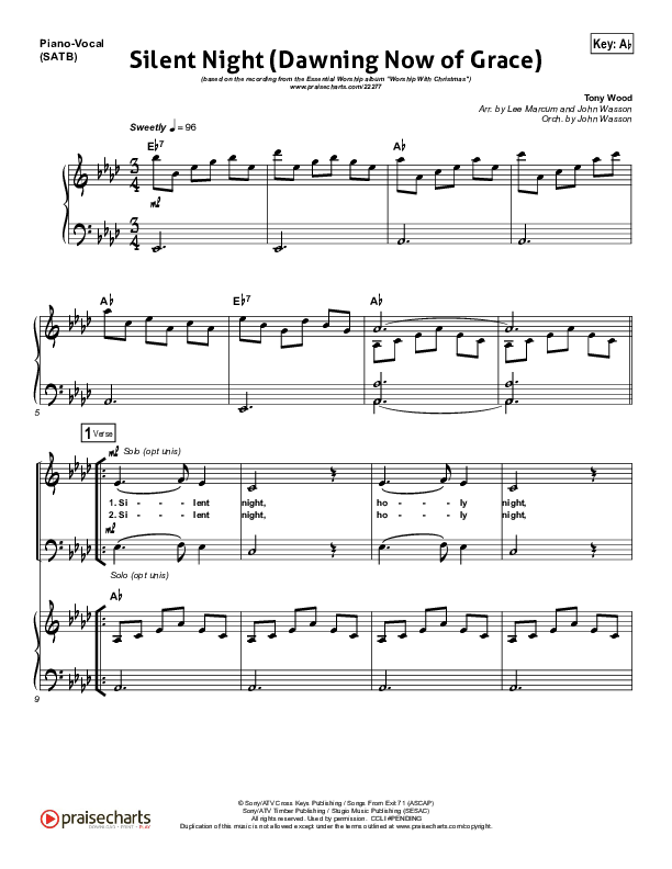 Silent Night (Dawning Now Of Grace) Piano/Vocal (SATB) (Essential Worship)