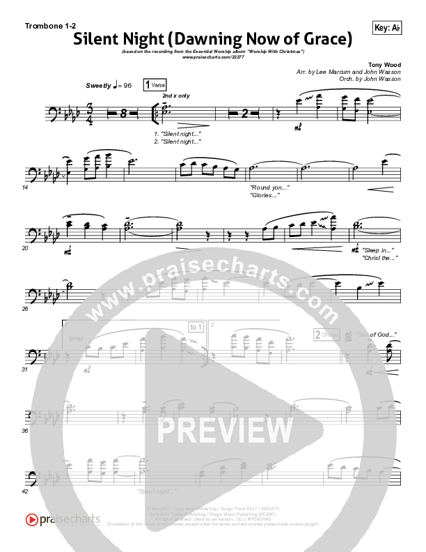 Silent Night (Dawning Now Of Grace) Trombone 1/2 (Essential Worship)