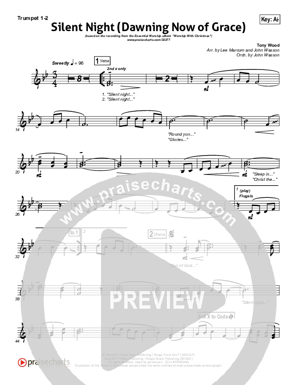 Silent Night (Dawning Now Of Grace) Trumpet 1,2 (Essential Worship)