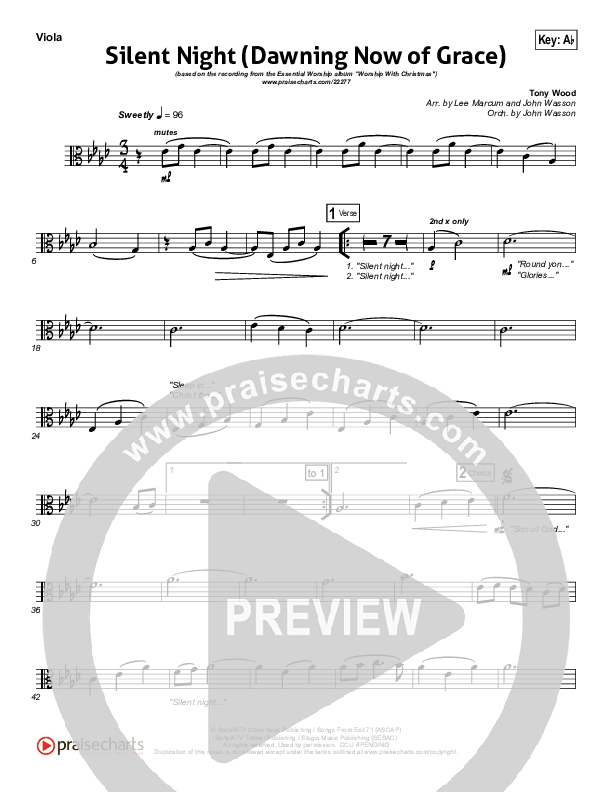 Silent Night (Dawning Now Of Grace) Viola (Essential Worship)