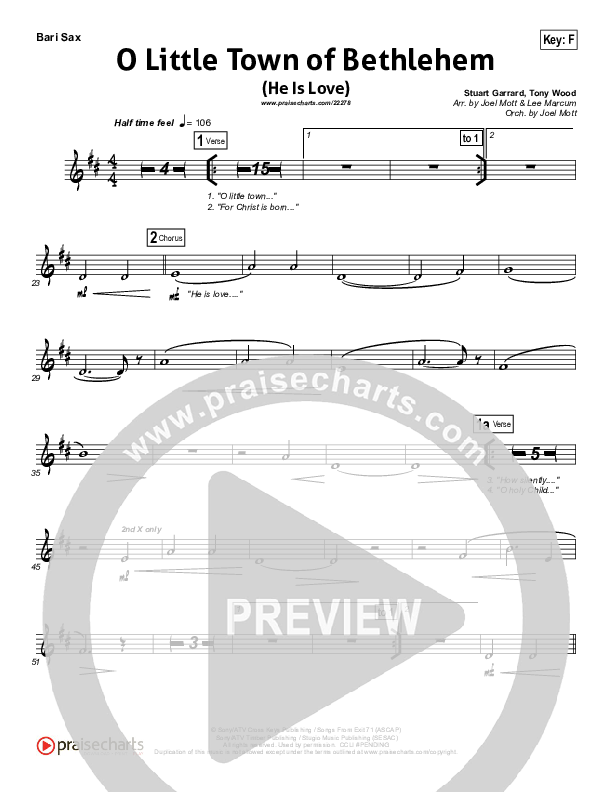 O Little Town Of Bethlehem (He Is Love) Bari Sax (Essential Worship)