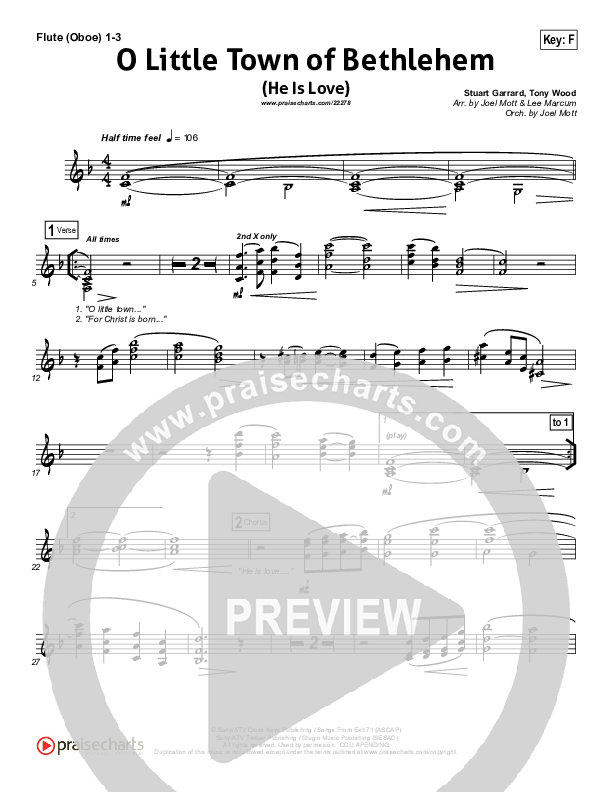O Little Town Of Bethlehem (He Is Love) Flute/Oboe 1/2/3 (Essential Worship)