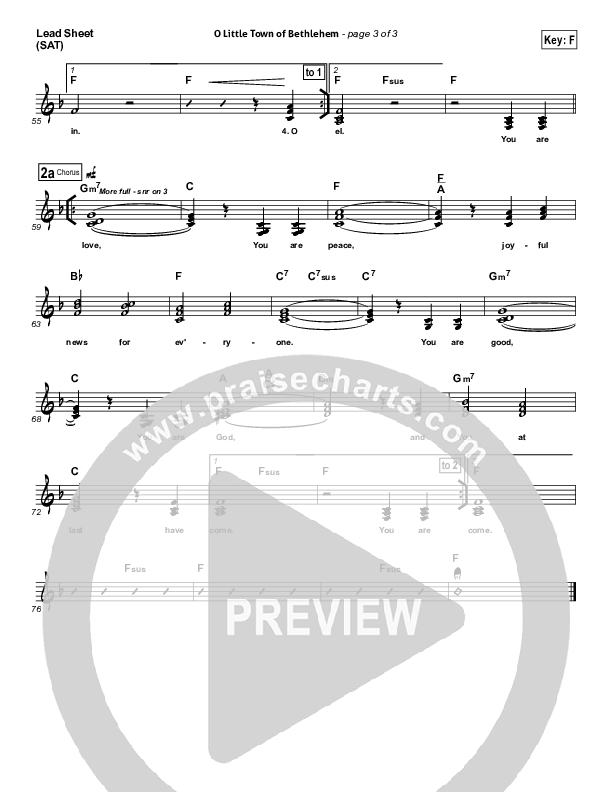 O Little Town Of Bethlehem (He Is Love) Lead Sheet (SAT) (Essential Worship)