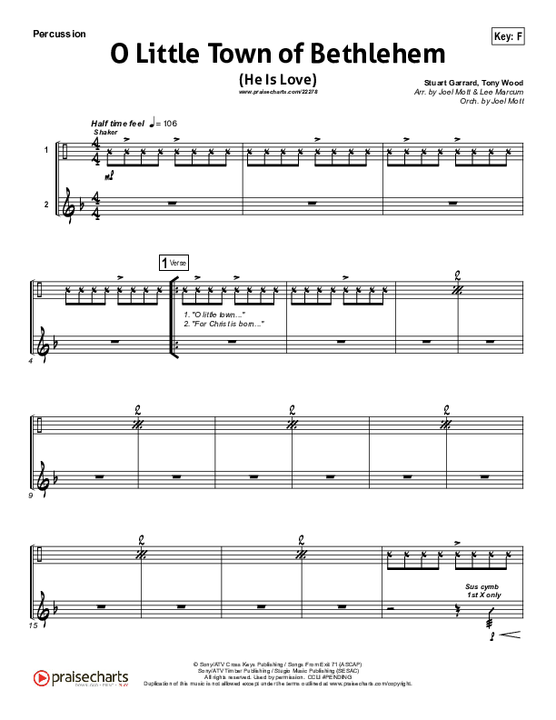 O Little Town Of Bethlehem (He Is Love) Percussion (Essential Worship)