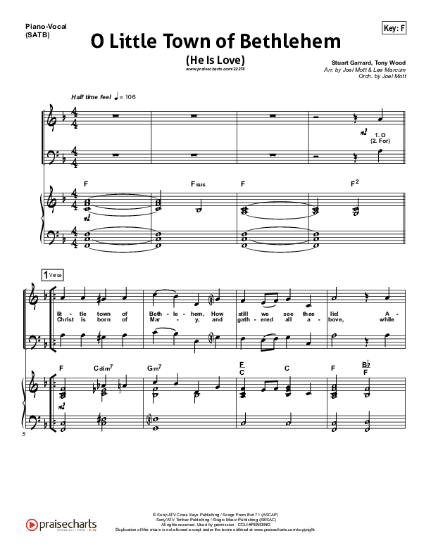 O Little Town Of Bethlehem (He Is Love) Piano/Vocal (SATB) (Essential Worship)