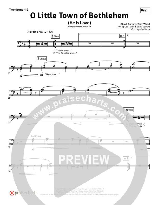 O Little Town Of Bethlehem (He Is Love) Trombone 1/2 (Essential Worship)