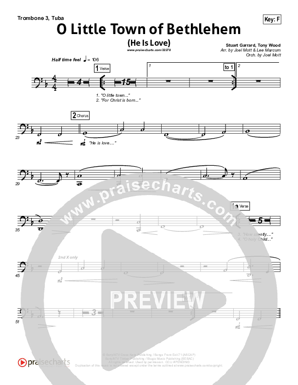 O Little Town Of Bethlehem (He Is Love) Trombone 3/Tuba (Essential Worship)