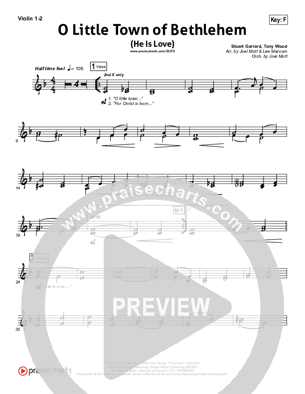 O Little Town Of Bethlehem (He Is Love) Violin 1/2 (Essential Worship)