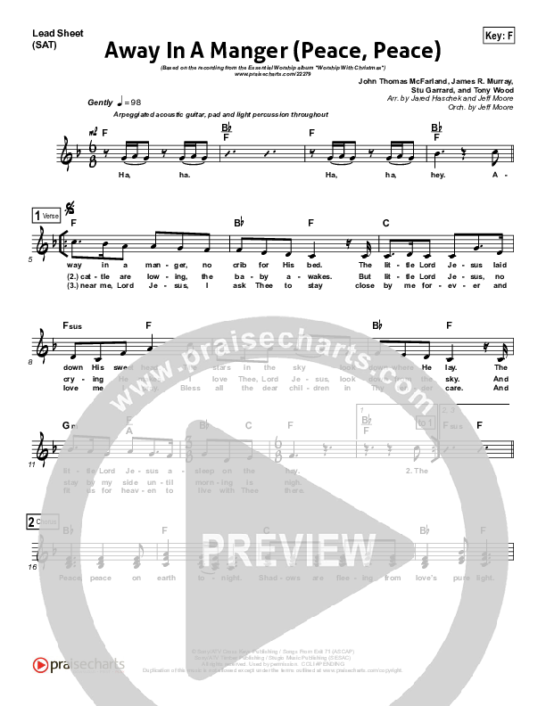 Away In A Manger (Peace Peace) Lead Sheet (Essential Worship)