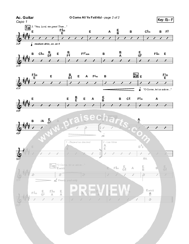 O Come All Ye Faithful Acoustic Guitar (PraiseCharts Band / Arr. Daniel Galbraith)