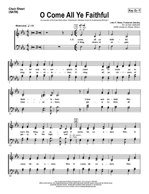 O Come All Ye Faithful Choir Vocals (SATB) (PraiseCharts Band / Arr. Daniel Galbraith)