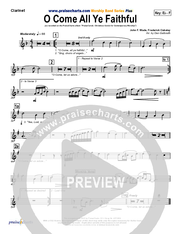 O Come All Ye Faithful Clarinet (PraiseCharts Band / Arr. Daniel Galbraith)