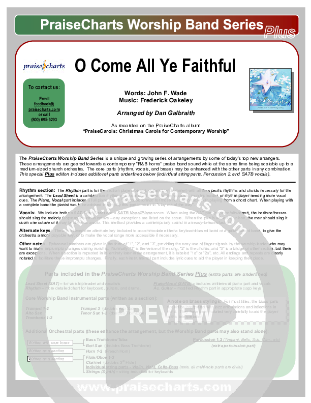 O Come All Ye Faithful Cover Sheet (PraiseCharts Band / Arr. Daniel Galbraith)