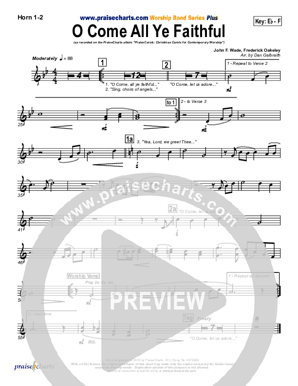 O Come All Ye Faithful French Horn 1/2 (PraiseCharts Band / Arr. Daniel Galbraith)