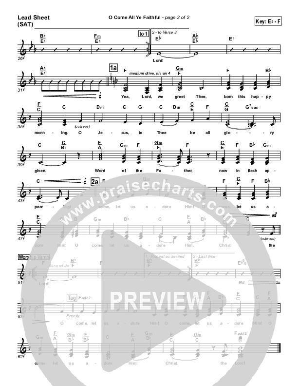 O Come All Ye Faithful Lead Sheet (SAT) (PraiseCharts Band / Arr. Daniel Galbraith)