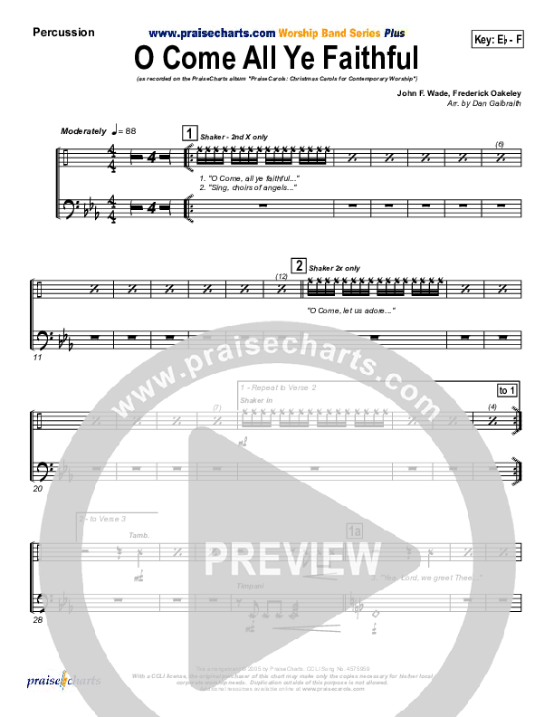 O Come All Ye Faithful Percussion (PraiseCharts Band / Arr. Daniel Galbraith)