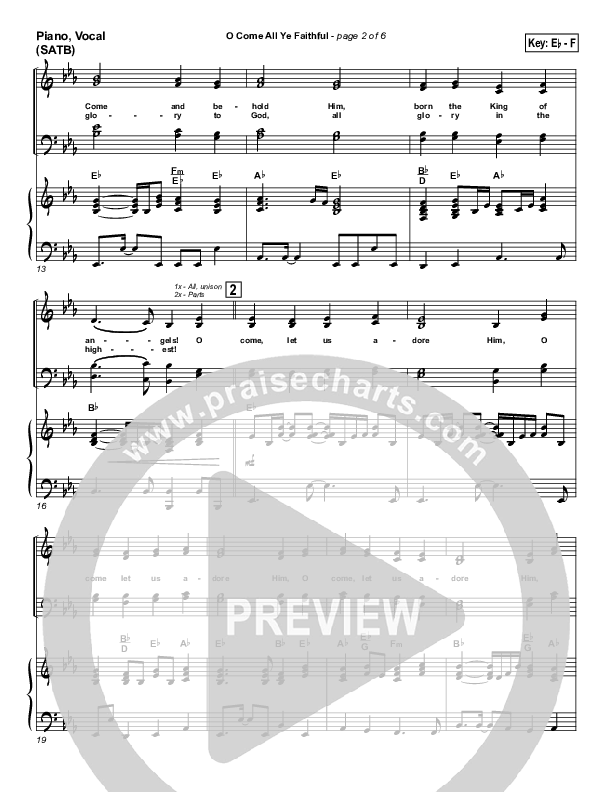 O Come All Ye Faithful Piano/Vocal & Lead (PraiseCharts Band / Arr. Daniel Galbraith)