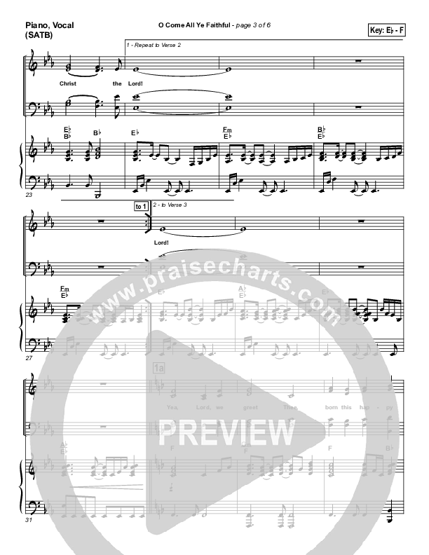 O Come All Ye Faithful Piano/Vocal & Lead (PraiseCharts Band / Arr. Daniel Galbraith)