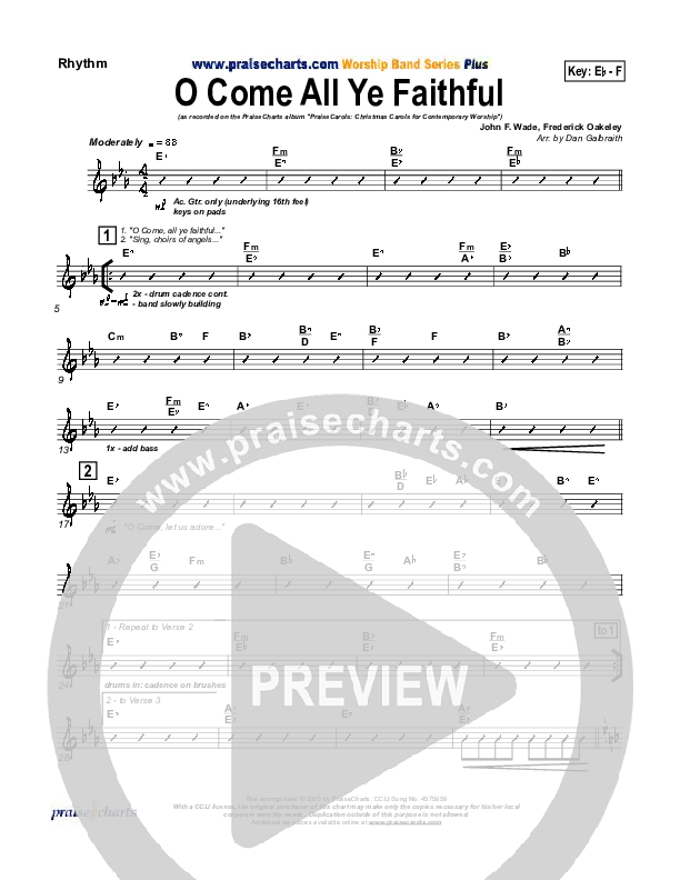 O Come All Ye Faithful Rhythm Chart (PraiseCharts Band / Arr. Daniel Galbraith)