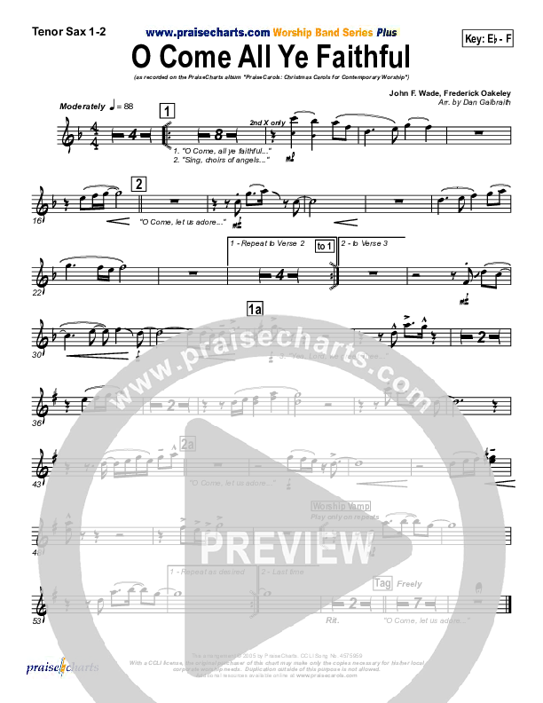 O Come All Ye Faithful Tenor Sax 1/2 (PraiseCharts Band / Arr. Daniel Galbraith)