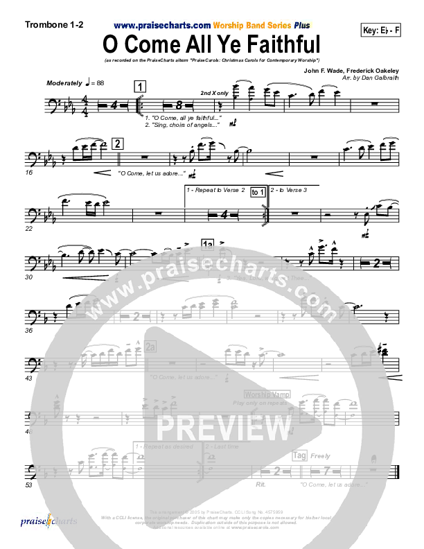 O Come All Ye Faithful Trombone 1/2 (PraiseCharts Band / Arr. Daniel Galbraith)