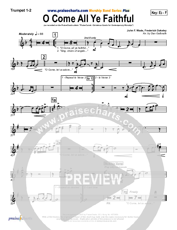O Come All Ye Faithful Trumpet 1,2 (PraiseCharts Band / Arr. Daniel Galbraith)