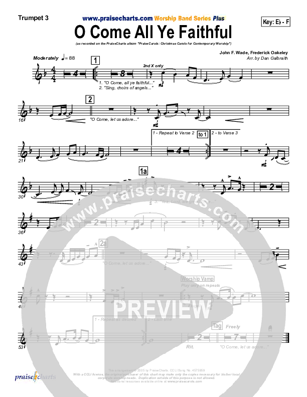 O Come All Ye Faithful Trumpet 3 (PraiseCharts Band / Arr. Daniel Galbraith)