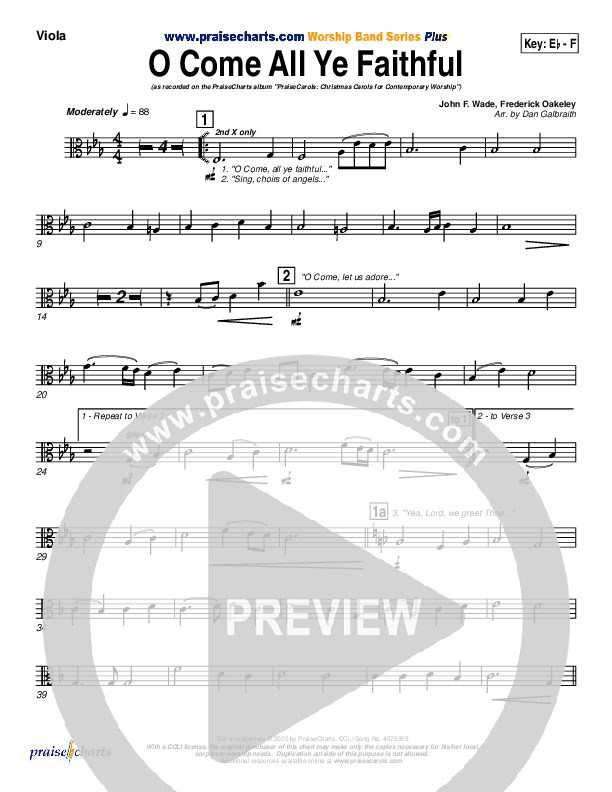 O Come All Ye Faithful Viola (PraiseCharts Band / Arr. Daniel Galbraith)