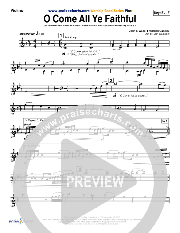 O Come All Ye Faithful Violins (PraiseCharts Band / Arr. Daniel Galbraith)