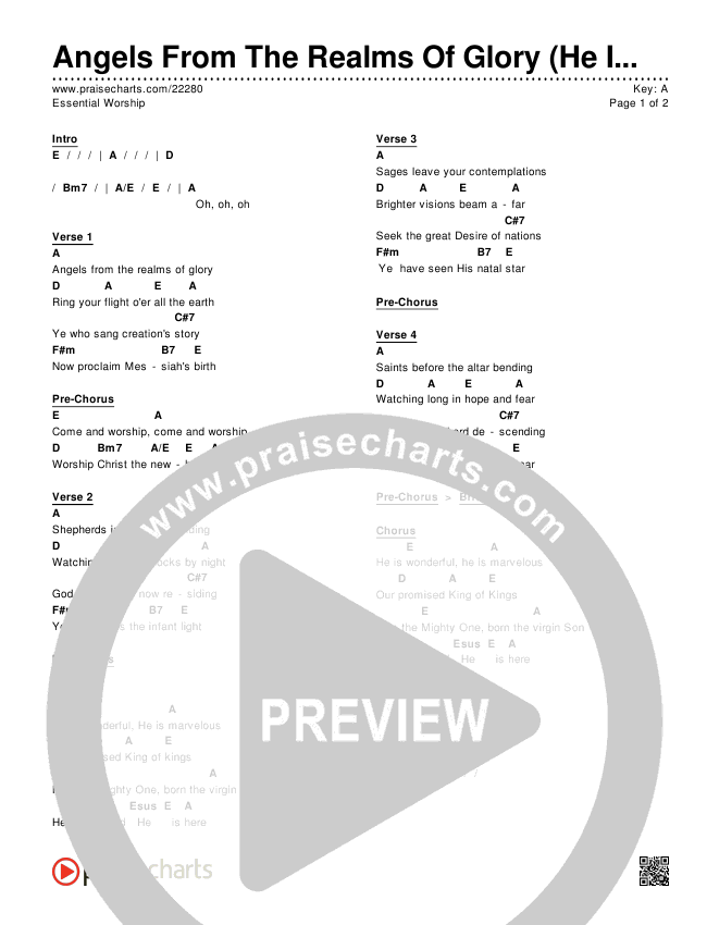 Angels From The Realms Of Glory (He Is Here) Chords & Lyrics (Essential Worship)