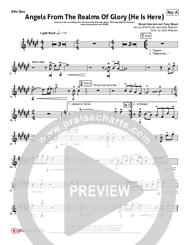 Angels From The Realms Of Glory (He Is Here) Alto Sax (Essential Worship)