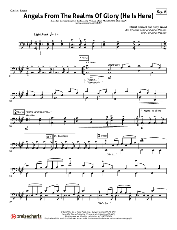 Angels From The Realms Of Glory (He Is Here) Cello/Bass (Essential Worship)