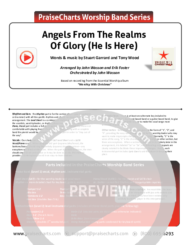 Angels From The Realms Of Glory (He Is Here) Cover Sheet (Essential Worship)