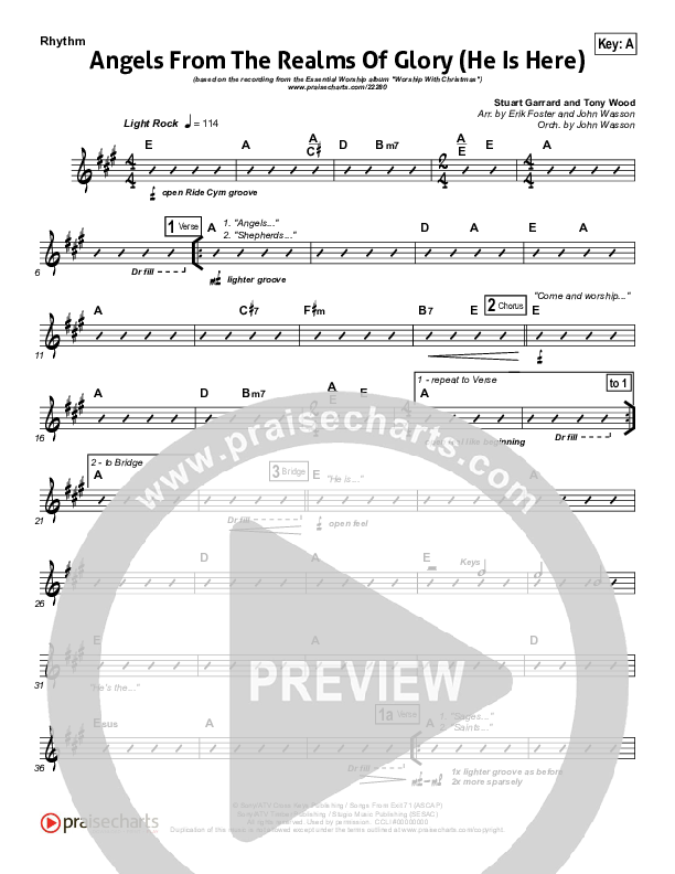 Angels From The Realms Of Glory (He Is Here) Rhythm Chart (Essential Worship)