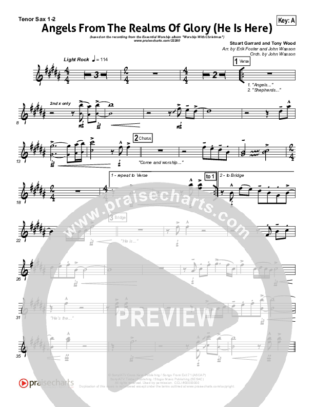 Angels From The Realms Of Glory (He Is Here) Tenor Sax 1/2 (Essential Worship)
