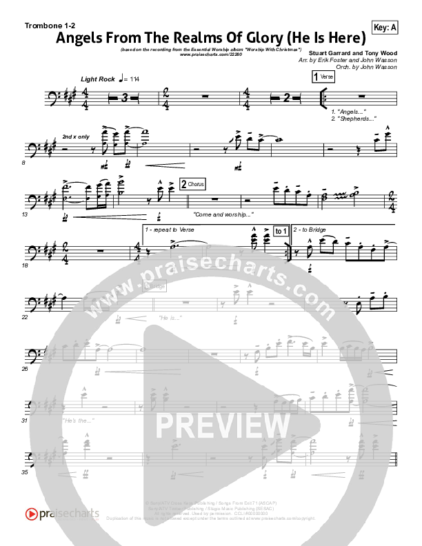 Angels From The Realms Of Glory (He Is Here) Trombone 1/2 (Essential Worship)