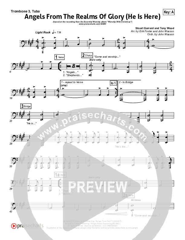 Angels From The Realms Of Glory (He Is Here) Trombone 3/Tuba (Essential Worship)