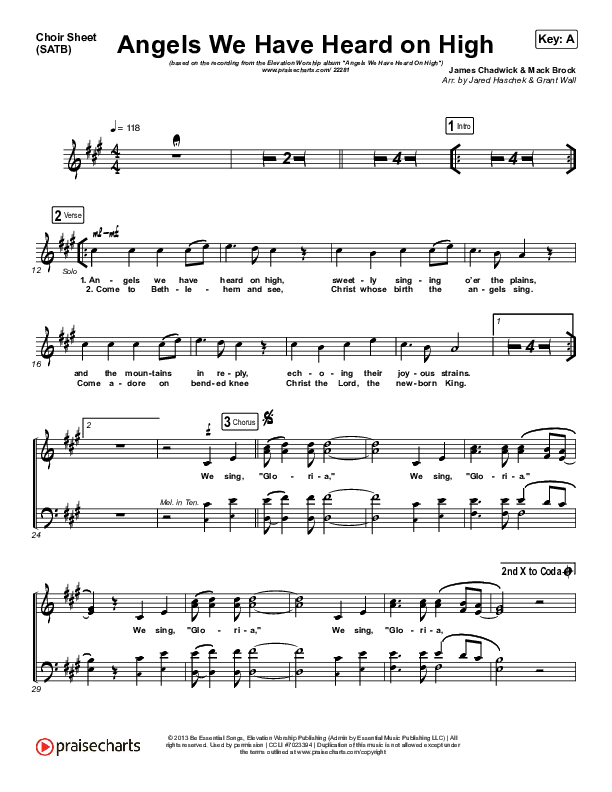 Angels We Have Heard On High Choir Sheet (SATB) (Elevation Worship)
